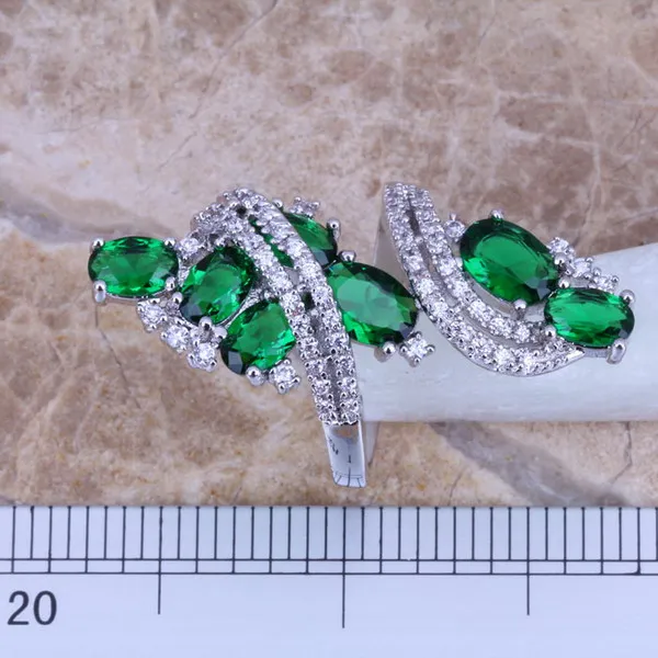 Attractive Green Cubic Zirconia White CZ Silver Plated Ring Size 5 / 6 / 7 / 8 / 9 / 10 / 11 / 12 S0221