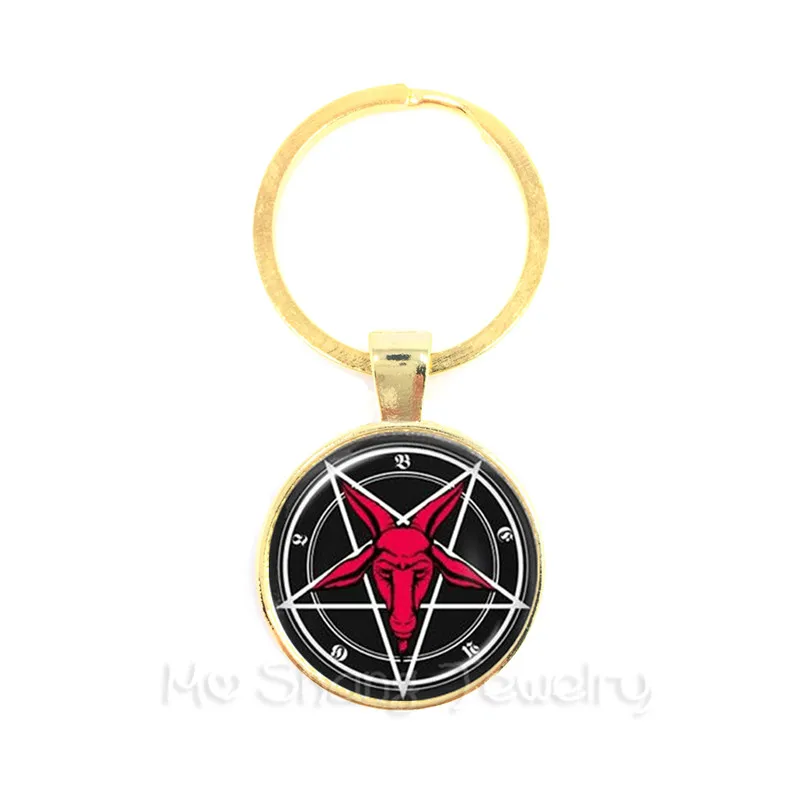 Supernatural Inverse Pentacle Keychain Glass Time Gem Sheepshead Keyring Pendants Men Women Handbag Hangs Movie Jewelry