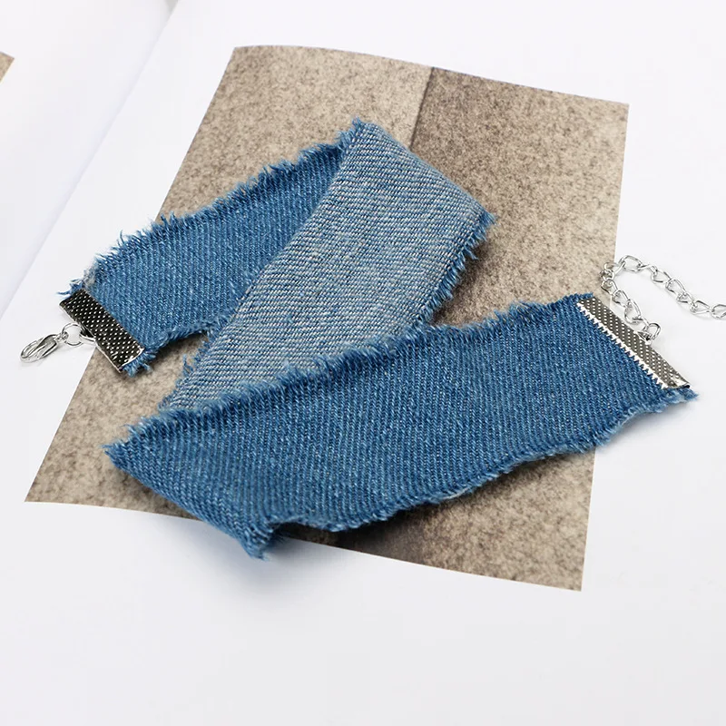 Blue Denim Choker Necklace For Women Tassel Jeans Chokers Chocker tattoo choker for Female