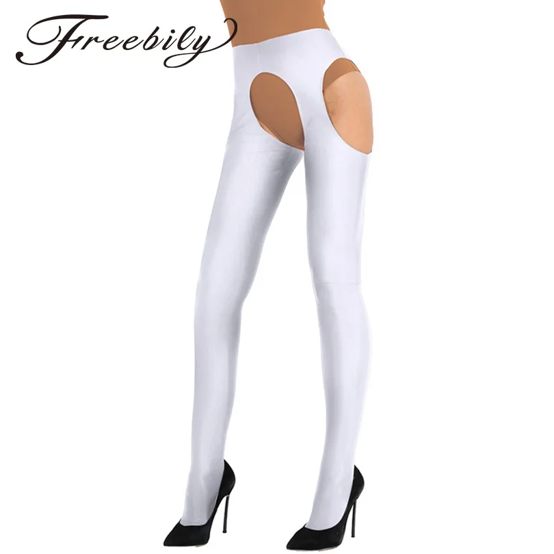 

2018 Freebily Womens Lingerie Hollow Out Open Crotch Long Stockings Full-footed Stretchy Suspender Pantyhose Tights Bodystocking