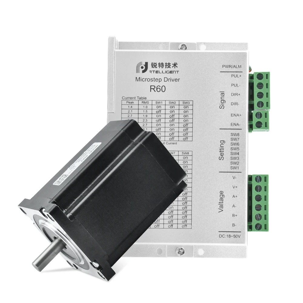 Rtelligent 60X60Mm Nema 24 Stap Stappenmotor 3N.M 5A Met 24-50V Dc 5.6A Nema 23 24 Stappenmotor Driver Controller Cnc Kit