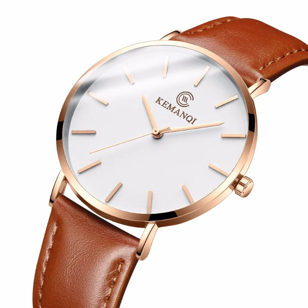 Men's Watch 2021 New Stylish Leather  Watchband Quartz Clock Minimalist Wrist Watches For Gentlement Hot Erkek Kol Saati