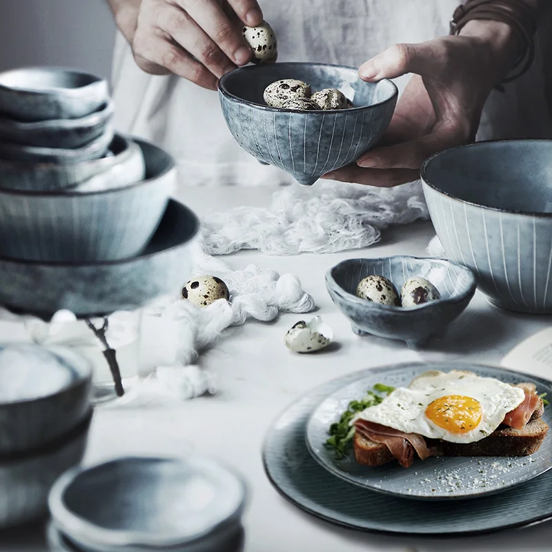 KINGLANG Ceramic Dinner Set Wholesale Procelain Japanese Designed Plates Set Restaurant Bowl Dish Mug