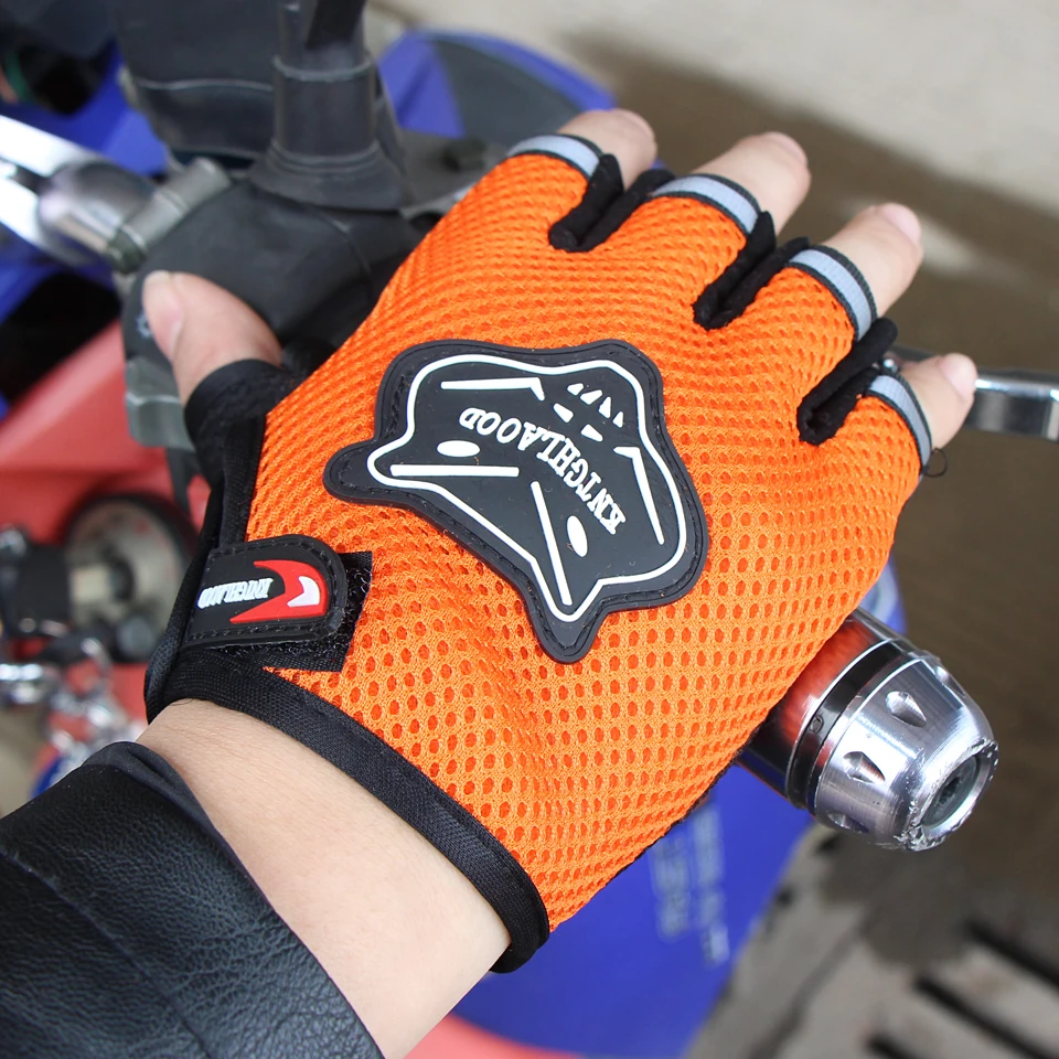 Gants de moto en maille respirante pour hommes et femmes, style demi-doigt, mitaines de fitness, taille réglable, sports de plein air, mode, été,