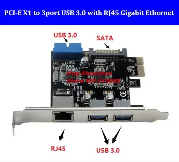 

PCI Express PCIE PCI-e X1 to 2 ports USB3.0 +19/20 Pin USB 3.0 with RJ45 Gigabit Network port card for Desktop computer