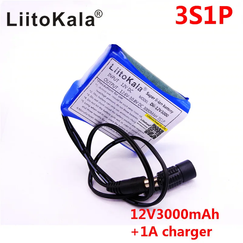 HK LiitoKala Dii-12V3000 DC 12V 3000mAh 18650 li-lon DC12V Super akumulator + ładowarka AC + przeciwwybuchowy przełącznik ue