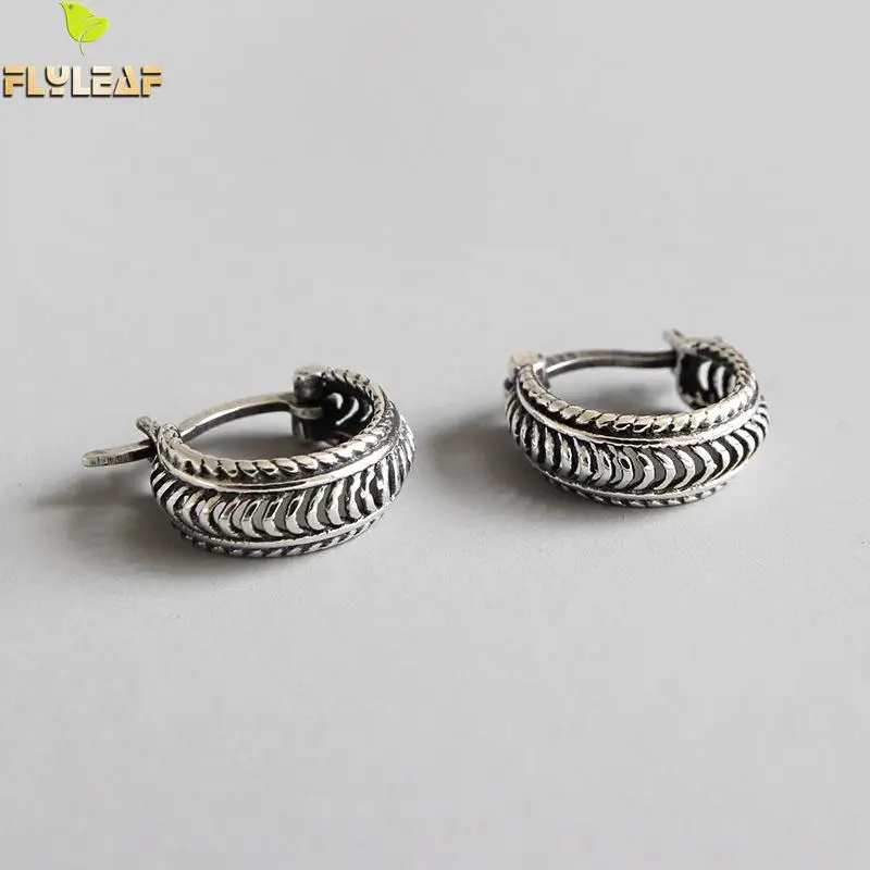 Flyleaf Do The Old Twisted Texture Hoop Earrings For Women High Quality 100% 925 Sterling Silver Lady Vintage Jewelry