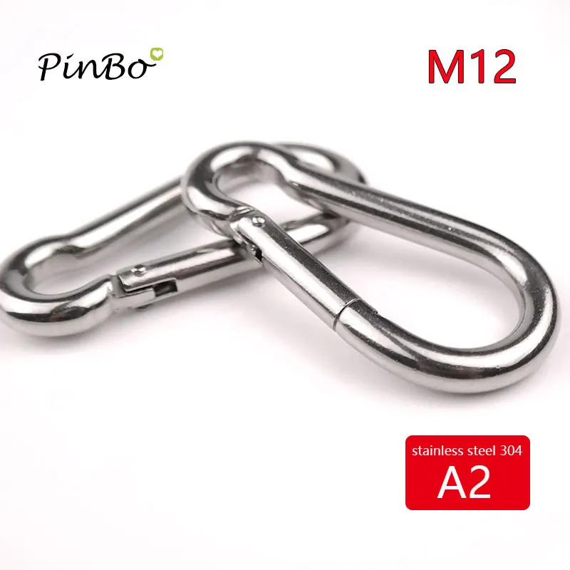 1pcs M12 4pcs+ discount 10% Stainless Steel 304 Carabiner Carbine Snap Hook Key-Lock AISI 304