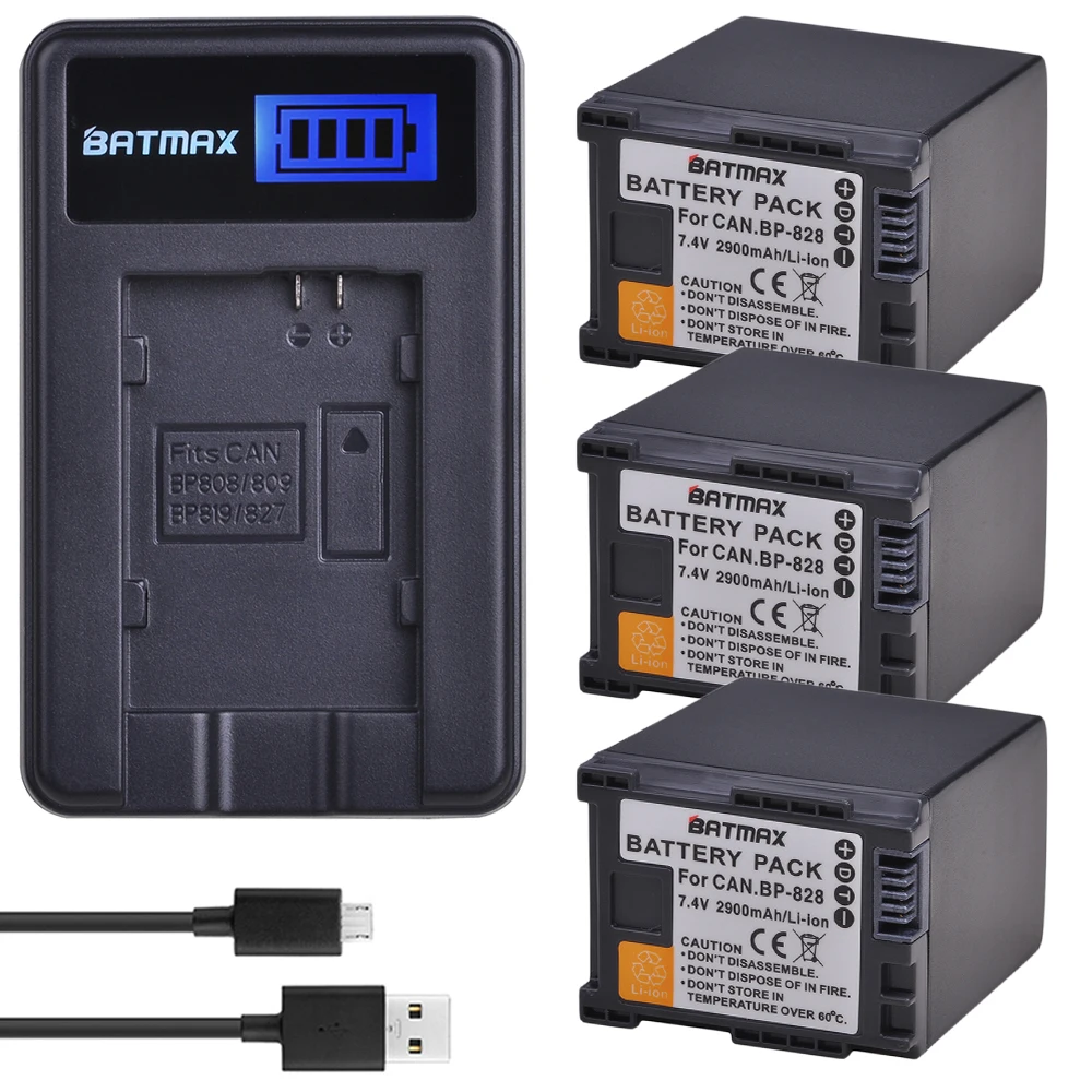 

Batmax 3pcs 2900mAh BP-828 BP828 battery +LCD USB Charger for Canon VIXIA HF GX10,HFG20,HFG21,HFG30,HFG40,HFM30,HFM300,HFS200