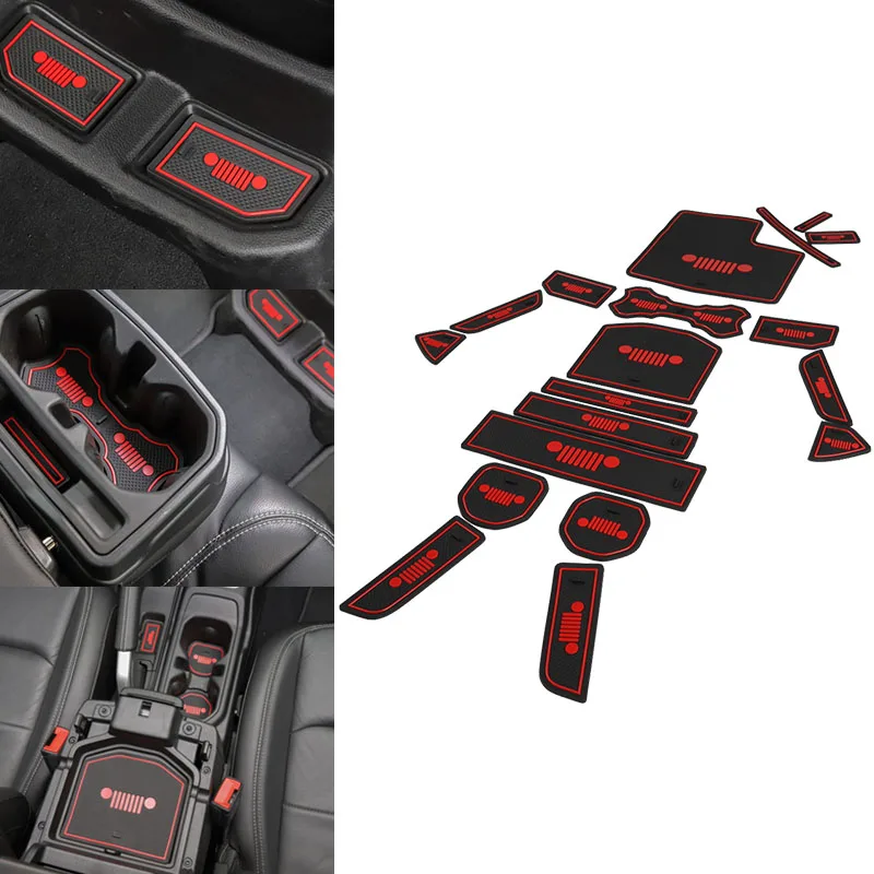 Gumowa czerwień biała mata do nakładka na szczelinę w bramie wnętrza samochodu mata na kubki dekoracja do Jeep Wrangler JL 2018 + akcesoria