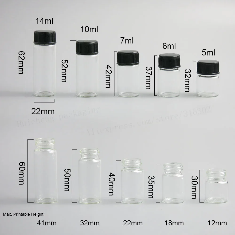 500  x Travel 5ml 6ml 7ml 10ml 14ml Clear Samples liquid Glass Bottle  1/3oz Small Glass Small Vials For Essential Oil Use