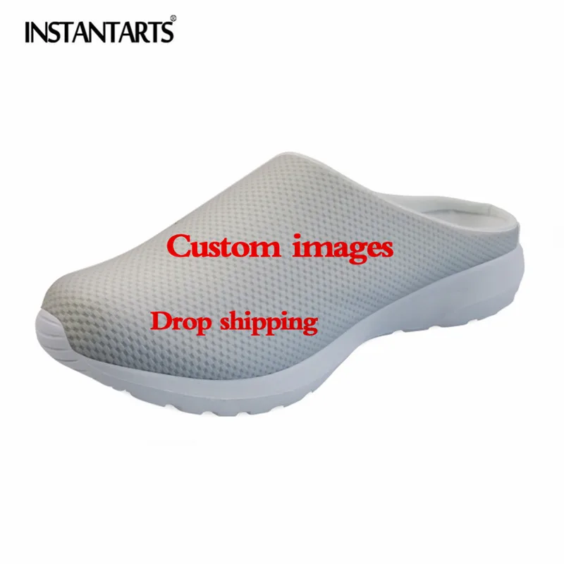 INSTANTARTS Women's Mesh Sandals Summer Breathable Slippers Lightweight Slip On Beach Water Custom Images or Logos Drop Shipping