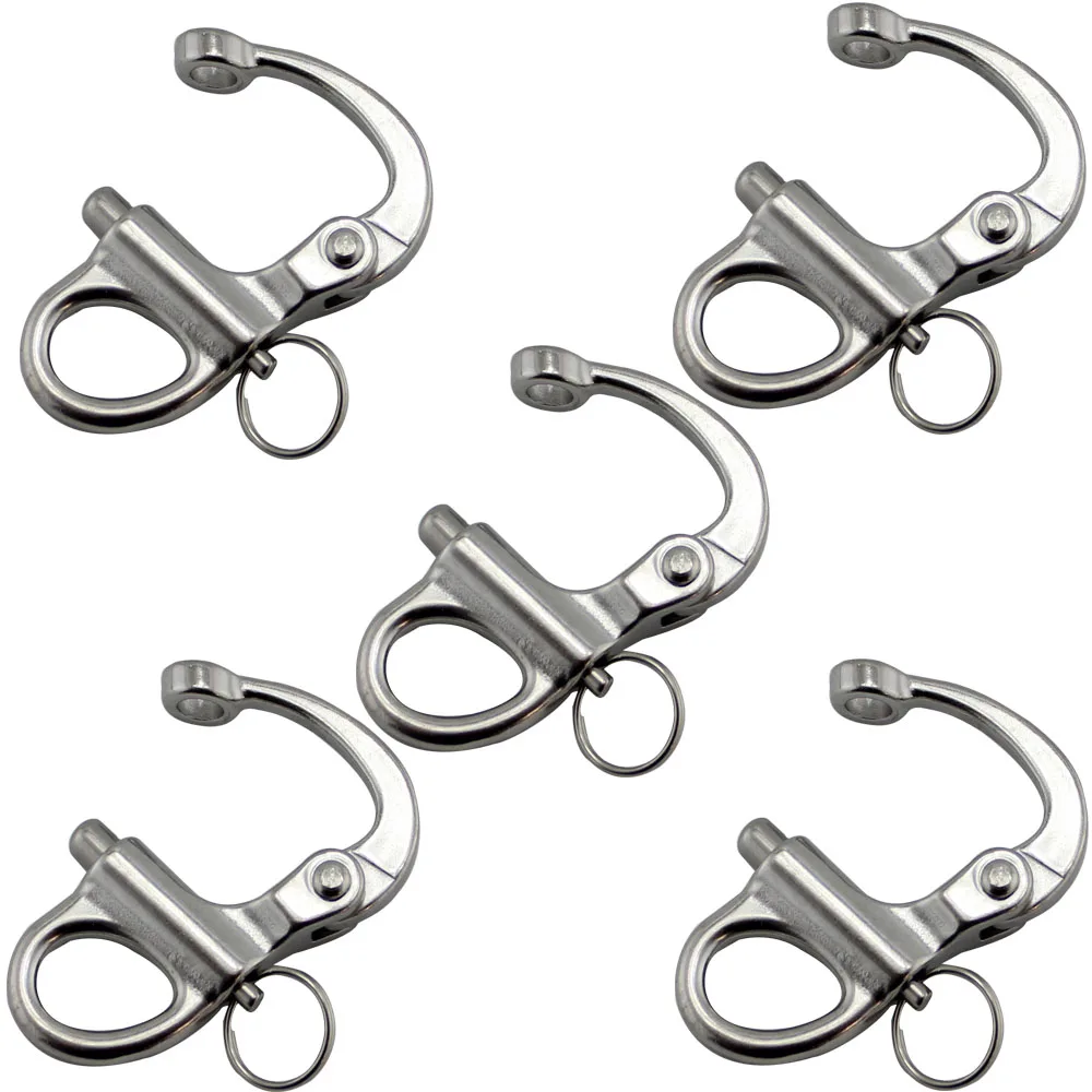 35mm Stainless Steel Mini Fixed Snap Shackle Quick Release Fixed Shackles with Round Ring Marine Boat Rigging Hardware 5pcs