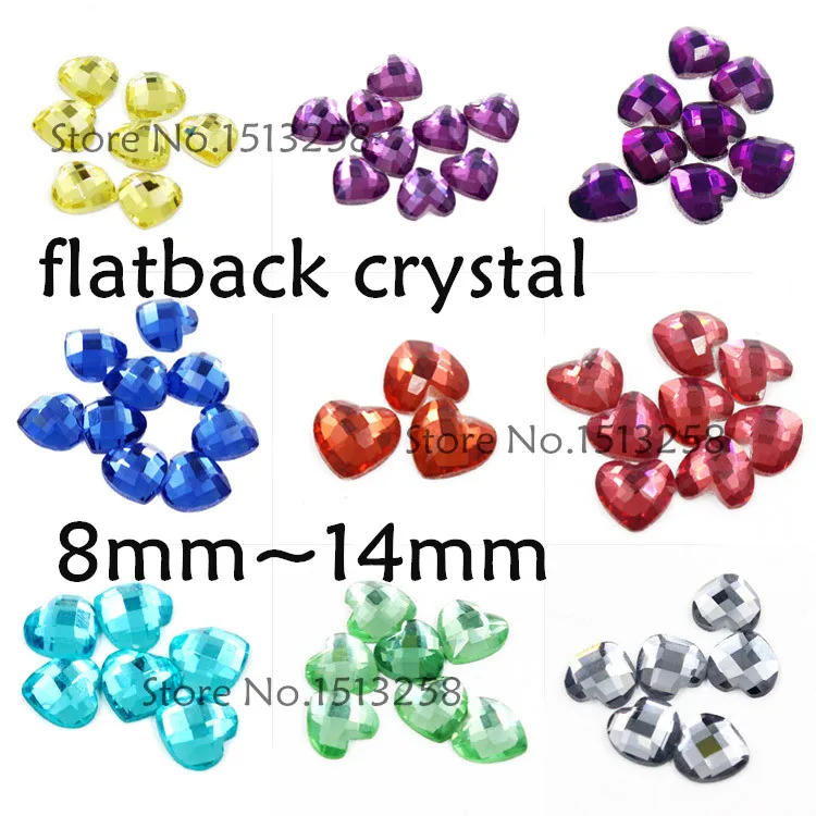 8mm 10mm 12mm 14mm Heart Glass Crystal Rich Colors To Choose heart Crystal HotFix FlatBack Rhinestones DIY clothing accessories