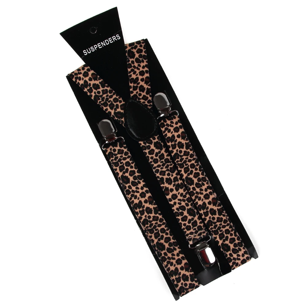 Mode Gele Mannen Vrouwen Bretels Vlinderdas Set 2.5 cm Breed Animal Leopard Bretels Bretels Bowtie Vrouwelijke Bretels