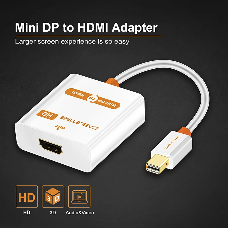 CABLETIME Thunderbolt Mini DP na HDMI aktywny Adapter M/F Mini DisplayPort na kabel HDMI dla MacBook Pro Air iMac projektor C065