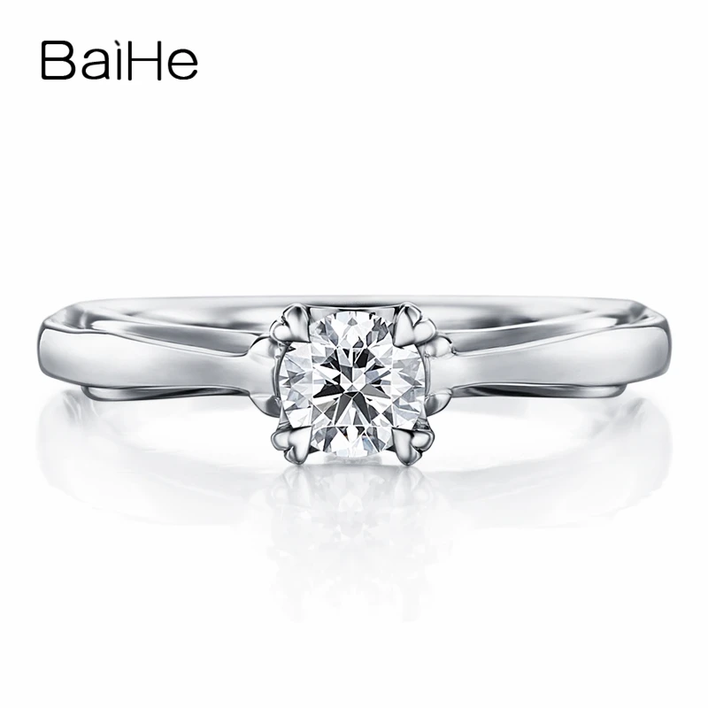 BAIHE Solid 18K White Gold 0.20CT FG/SI Natural Diamond Heart Paw Ring Women Trendy Fine Jewelry Making Cincin berlian Anello