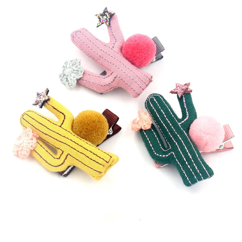 Boutique 15pcs Fashion Cute Cactus Hairpins Solid Pom Pom Glitter Star Cartoon Hair Clips Princess Headwear Hair Accessories