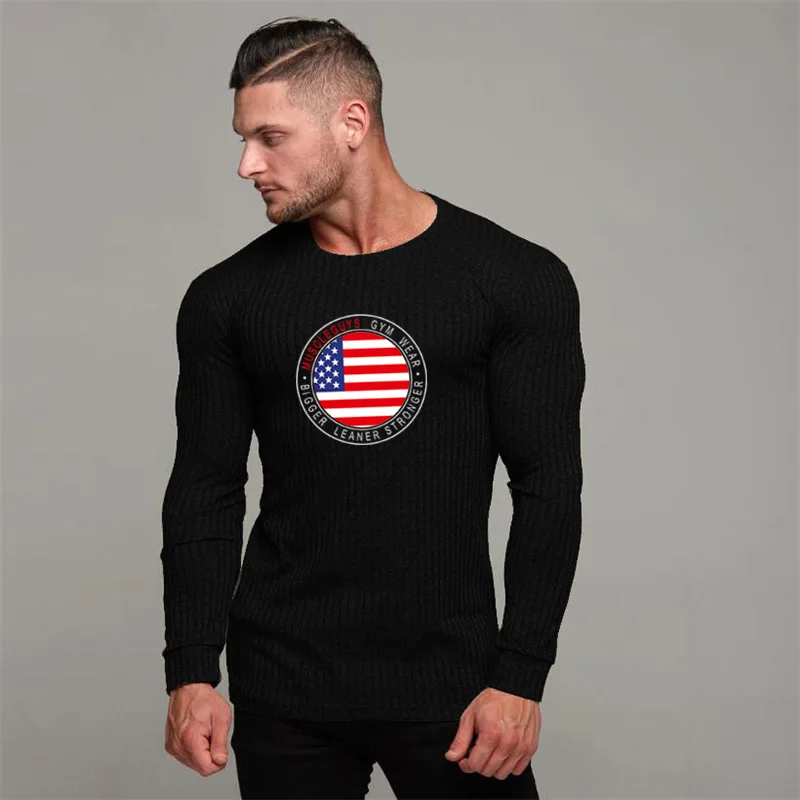 

Muscleguys Sweater Men Brand Clothing Mens Sweaters Print Casual Shirt Autumn Slim Fit Pullover Men O-Neck Pull Homme Top