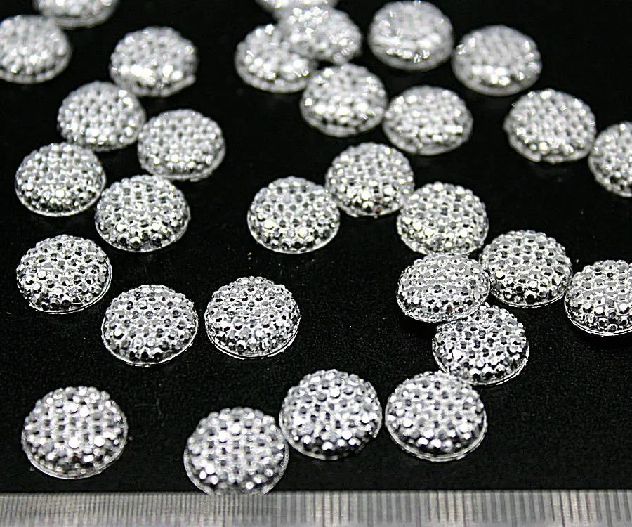 

800pcs Metallic Silver 12mm half round Flat Back Resin Glitter Rhinestone Cabochon Embellish Silver Grey mini Resin Druzy cabs