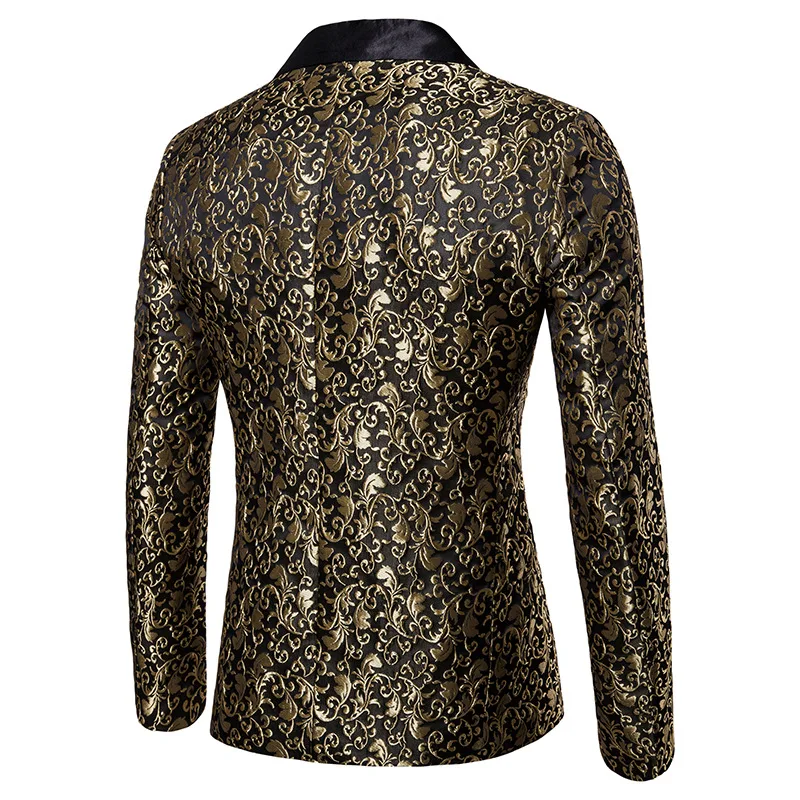 Gold Jacquard Bronzing Floral Blazer Men 2022 Brand New Mens Patchwork One Button Blazer Jacket Party Stage Singer Costume Homme