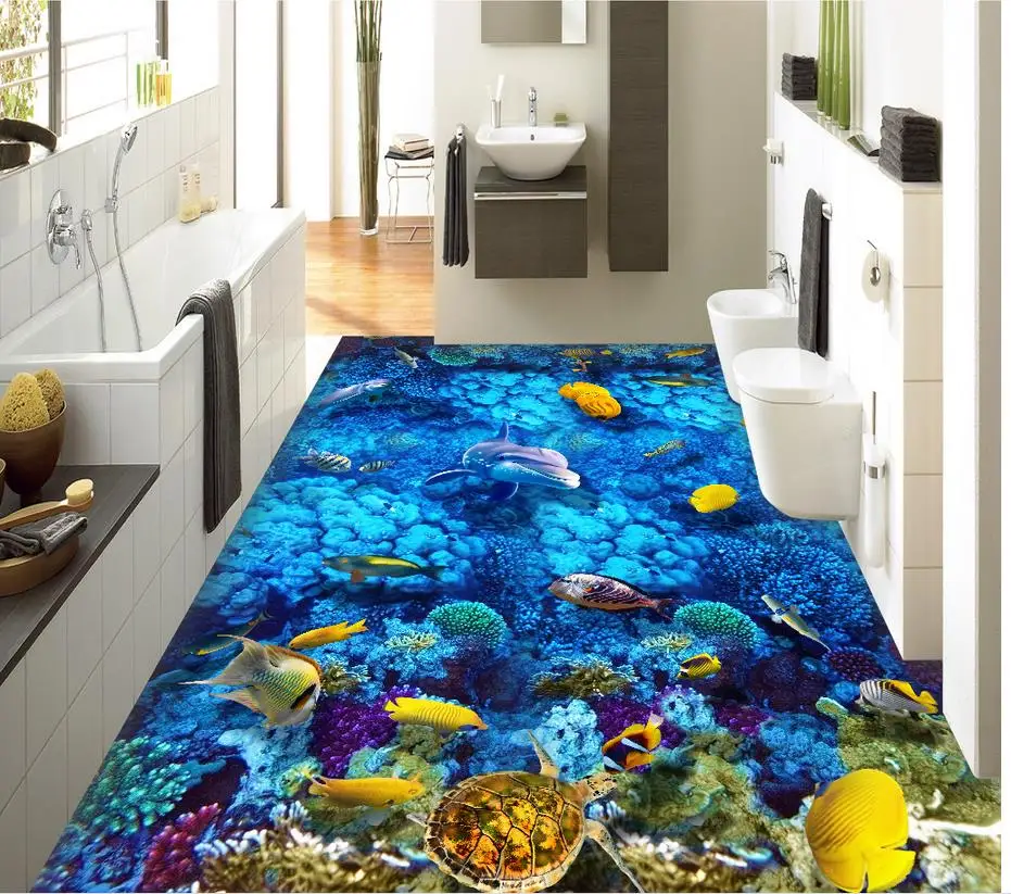 

Ocean World 3D dimensional painting floor Beach floor murals in wallpapers self-adhesive 3D floor PVC waterproof floor