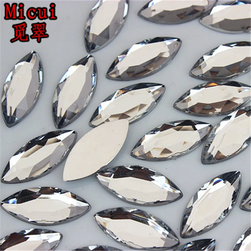 Micui 50PCS 9*20mm Mix Color Horse Eye Acrylic Rhinestones Flat Back Crystal Stones Non Sewing for Clothes Craft Scrapbook MC185