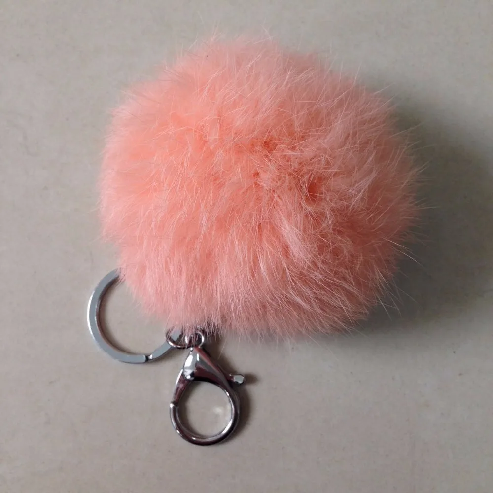 8cm Cute Fluffy Real Rabbit Fur Ball Pompom Key Chain Ring Fur Women Bag Car Charms Trinket Jewelry Party Gift