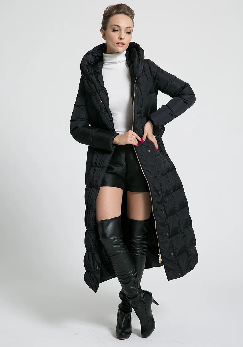 2021 New womens winter Long down jackets hooded belt big size black navy blue plus size thickening outerwear coats