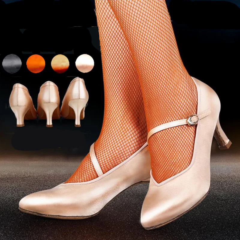 Zapatos de baile latino de salón para mujer, calzado de satén con punta cerrada para bailar Salsa, Tango, Vals, tacón fino de 5,5 cm/6,5 cm/7,5 cm