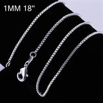 Cool 5pcs 1mm 16/18/20/22/24 inch  M925 Silver color Box Link Chain Lobster Clasp Necklace Wholesale fashion jewelry CN007