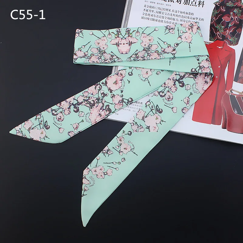 2023 New Design Beautiful Sakura Print Silk Scarf Women Luxury Brand Scarf Bag Ribbons Fashion Head Scarf Small Long Scarves