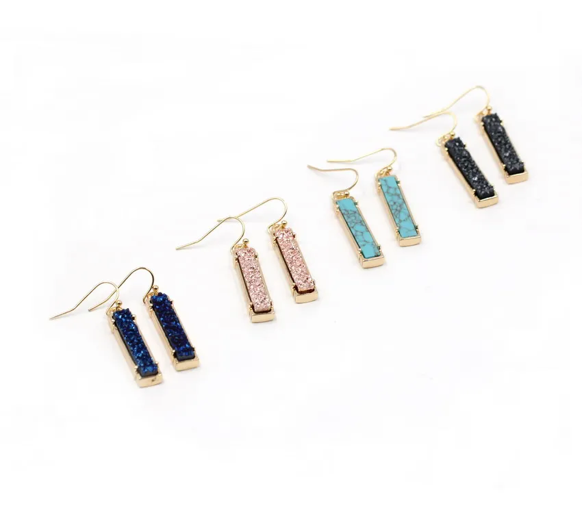 Abalone Druzy Vertical Bar Drop Earrings For Women