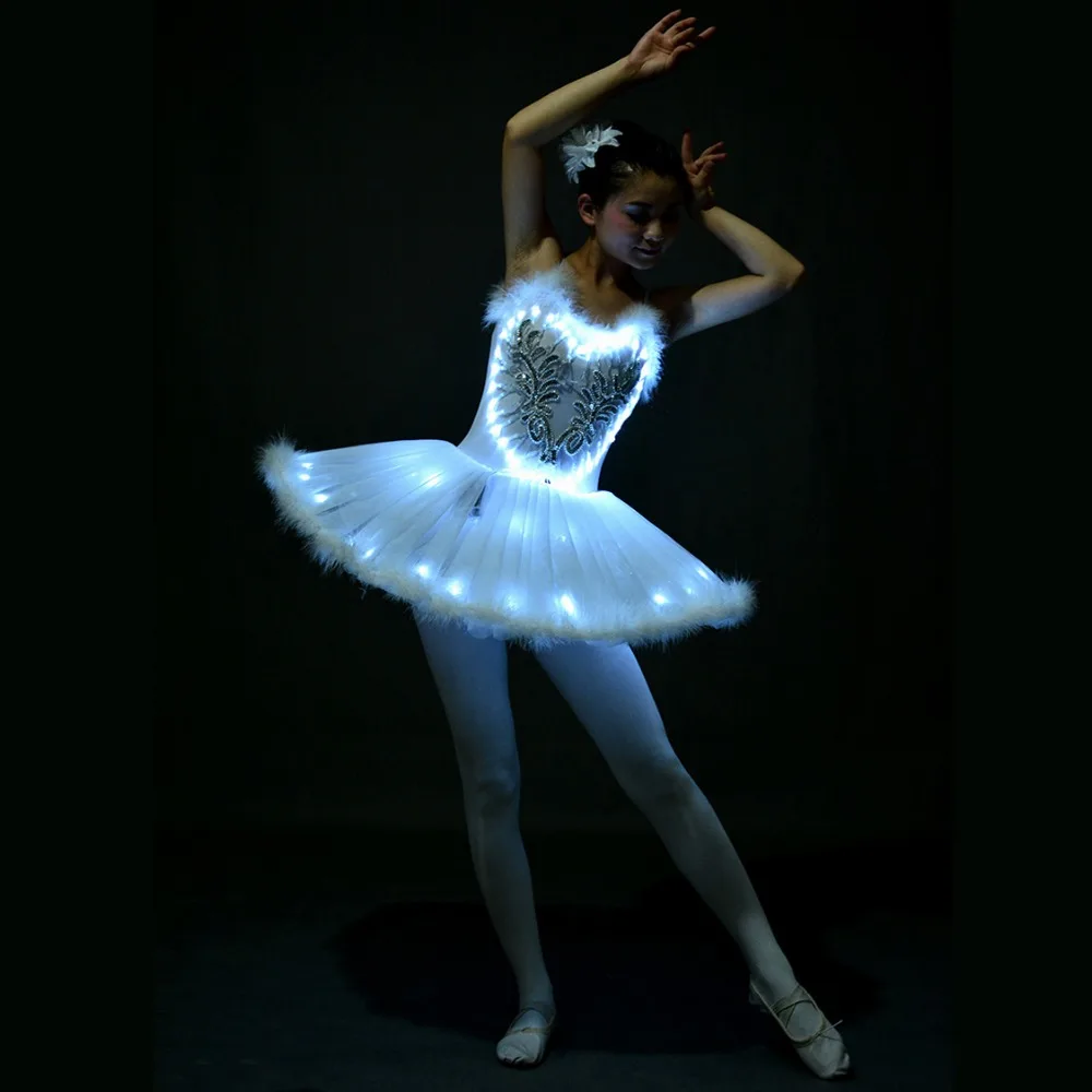 Luz led branco cisne lago ballet vestido meninas crianças feminino fluorescente night club roupas festa de halloween palco mostrar dança traje