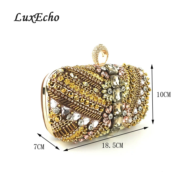 LuxEcho Evening Bags Women's Beading Day Clutches Fashion Bags crystal Flower Wedding Purse shoulder bags Ring buckle