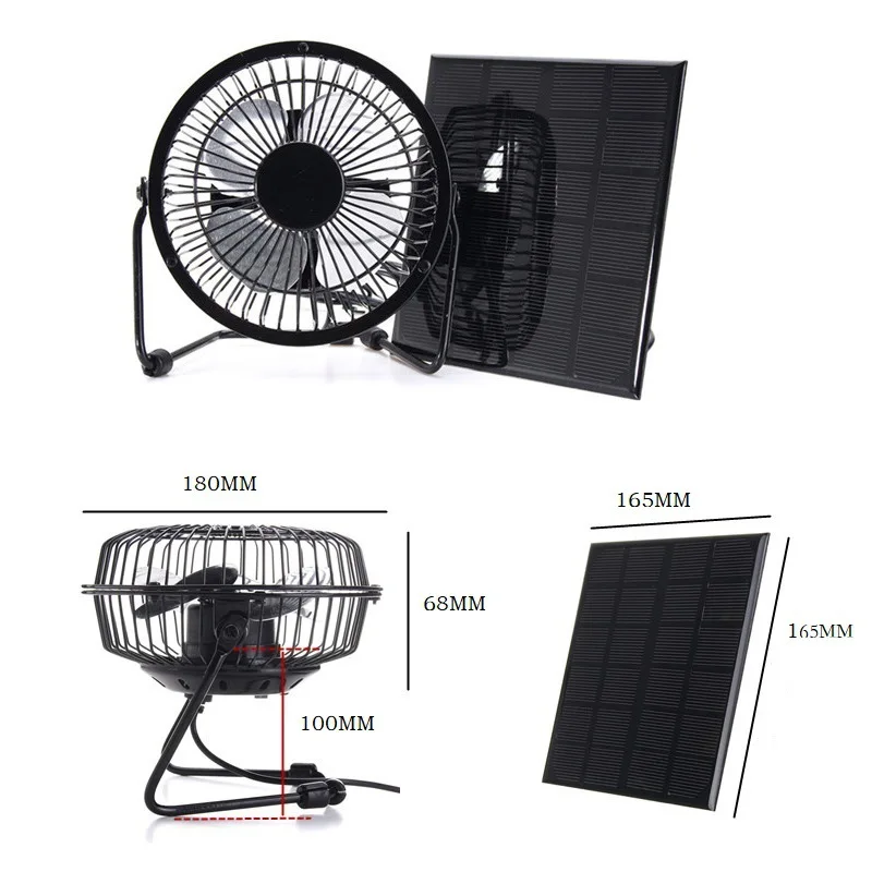 BUHESHUI 4.5W 6V Solar Powered Panel Iron Fan For Home Office Outdoor Traveling Fishing 6 Inch Cooling Ventilation Fan USB