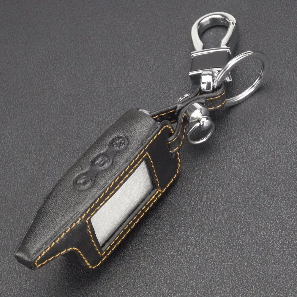 jingyuqin Remote Leather Key Cover Case  Key chain For Startline A9 A8 A6 LCD Key Holder Fob Shell Russian Two Way System Alarm