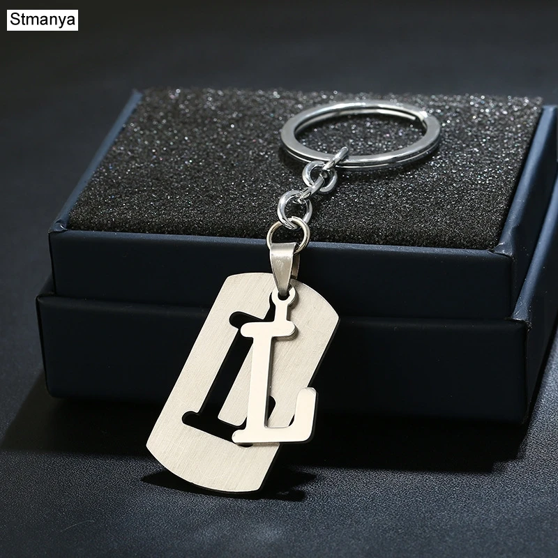 Charm nuevo 26 letras llavero de acero inoxidable hombres mujeres llavero mejor pareja regalo joyería coche llavero A-Z llavero