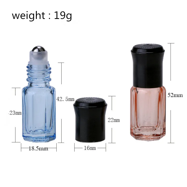 3ml  Empty Mini Glass Rollon Bottles For Essential Oils Refillable Perfume Deodorant Containers With Black Lid