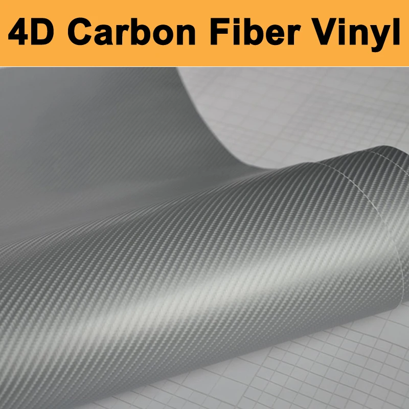 

4D Silver Glossy Carbon Fibre Vinyl BUBBLE AIR FREE Car Motor Vehicle Wrapping Film Foile size 1.52x30m/Roll Free shipping