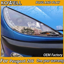 KOWELL Car Styling for Peugeot 206 Headlights 2004-2008 206 Headlamp DRL Turn Signal Low High Beam Projector Lens