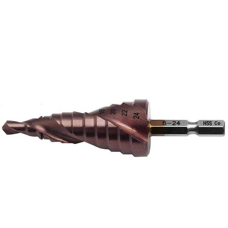 HSS Co M35 Spiral Grooved Center Drill Bit Pagoda Shape Hole Cutter 6-24mm Carbide Titanium Step Cone Drill Bit