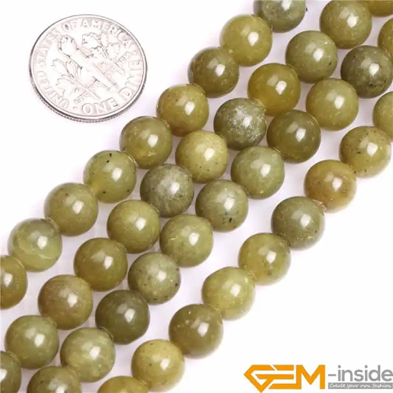 4mm 6mm 8mm A Grade Natural Yellow Olive Jades Round Gem Stone Semi Precious Beads For Jewelry Making 15\