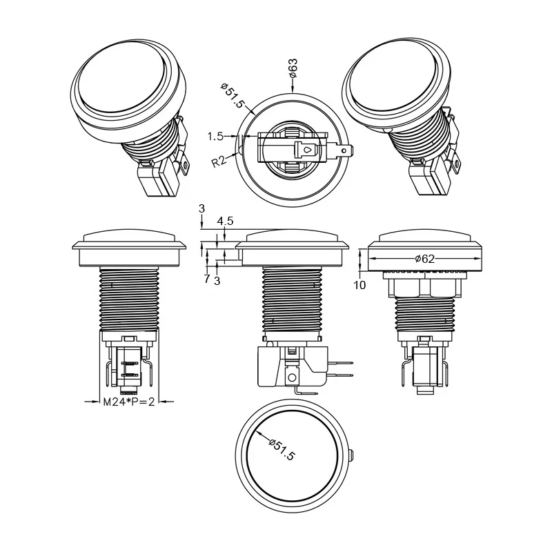 Pulsador LED para máquinas de Arcade, 5 colores disponibles, 60mm, 12v, 5 unids/lote