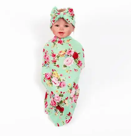 new tot swaddle blanket and bowknot headband set floral girls blanket kids photography props muslin bud swaddle wrap