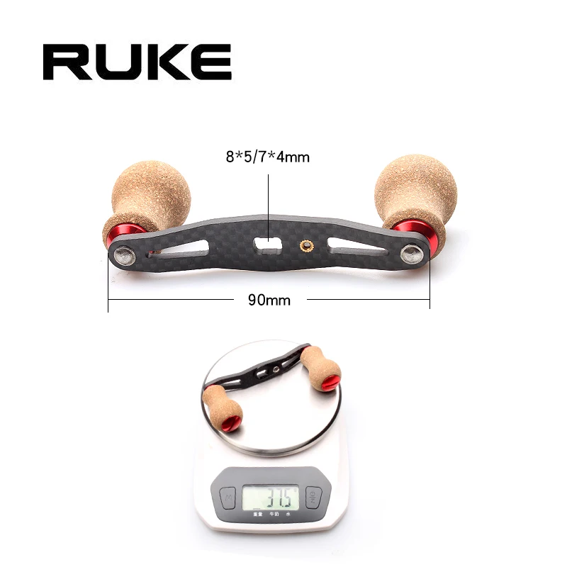 Ruke  New Fishing Reel Handle Carbon Fiber for Shimano D/A Type Baitcasting With Cork Knob Hole size 7*4/8*5mm Length 90mm