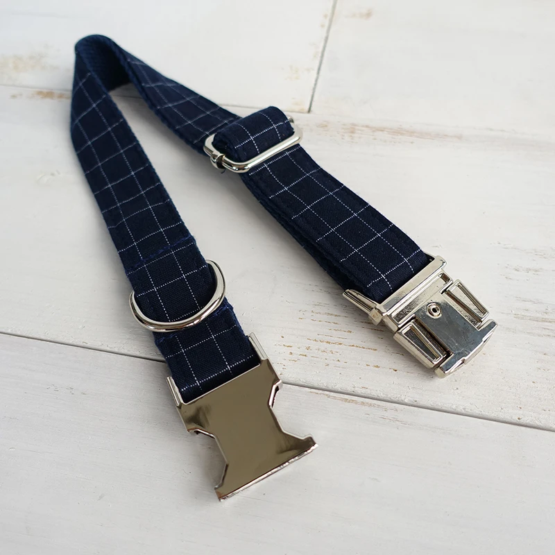 MUTTCO retailing cool plaid collar handmade dog collar THE DEEP BLUE PLAID 5 sizes dog collar UDC021