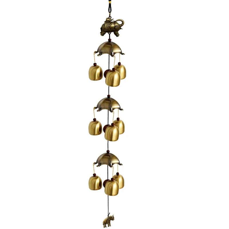 1 string Pure Copper Wind Bell Wind Chimes Feng Shui Hanging Door Decor Creative Bell 3 Layers 9 Bells