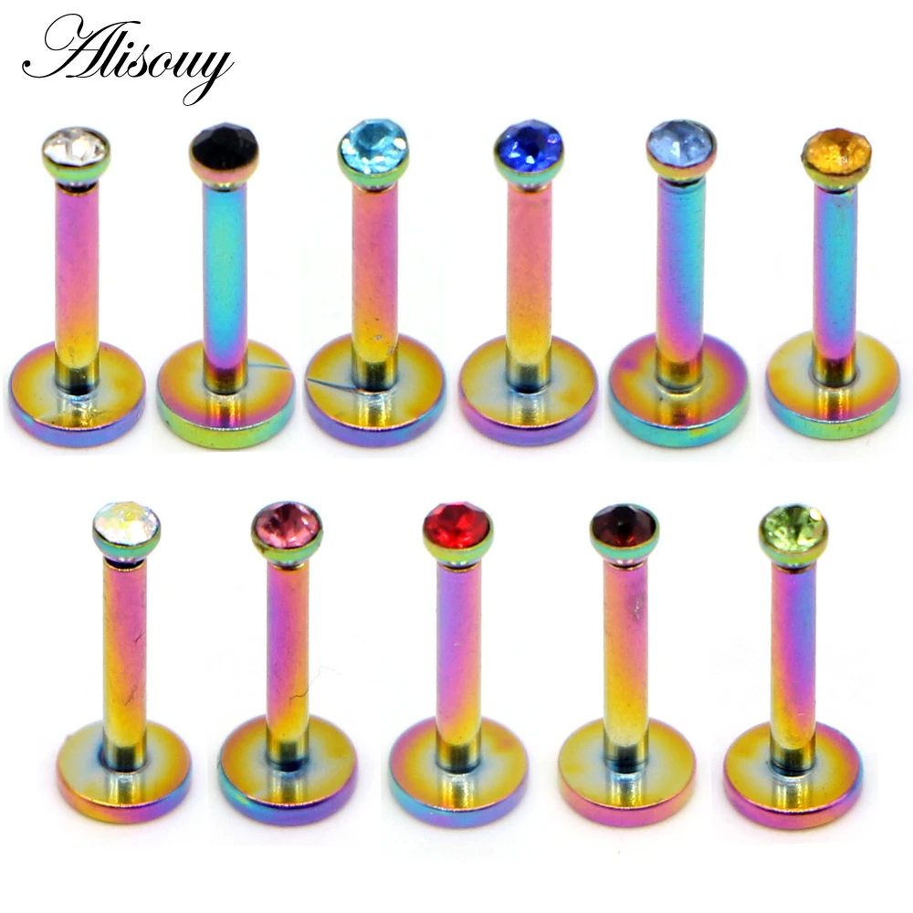 Alisouy 1pc Nombril Zircon Stainless Steel Internally Threaded Body Jewelry Crystal Lip Piercing Labret Ring Tragus Ear Stud