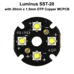 Quad Luminus SST-20 LED Emitter with KDLITKER 20mm x 1.5mm DTP Copper PCB (Parallel) w/ optics